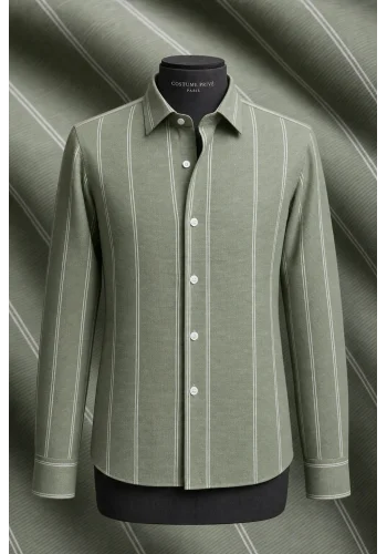Chemise Verte Lin Rayures — sur mesure — Costume Privé Paris