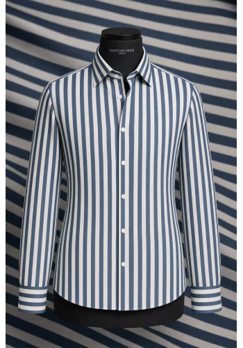 Chemise Larges Rayures Bleu Blanc — sur mesure — Costume Privé Paris