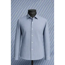 Chemise Bleu rayures Coton Lin — sur mesure — Costume Privé Paris