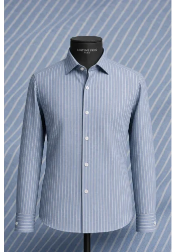 Chemise Bleu rayures Coton Lin — sur mesure — Costume Privé Paris
