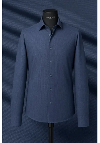 Chemise Bleu Foncé Oxford — sur mesure — Costume Privé Paris