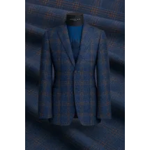 Blazer Bleu carreaux orange Tweed — sur mesure — Costume Privé Paris