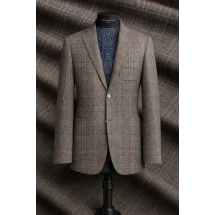 Blazer brun tweed carreaux — sur mesure — Costume Privé Paris