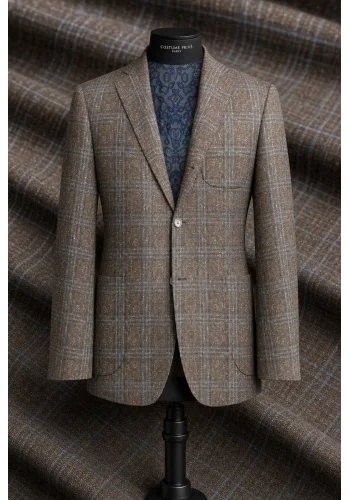 Blazer brun tweed carreaux — sur mesure — Costume Privé Paris