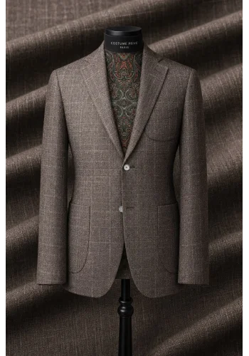 Blazer brun tweed été — sur mesure — Costume Privé Paris