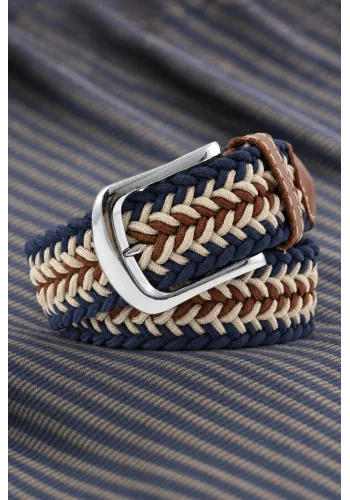 Ceinture Tressée tricolore bleu — sur mesure — Costume Privé Paris