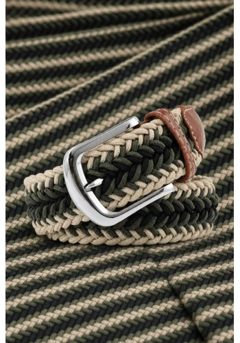 Ceinture Tressée tricolore vert kaki — sur mesure — Costume Privé Paris