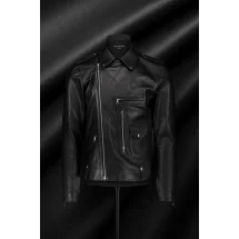 Blouson biker Cuir Noir James — sur mesure — Costume Privé Paris