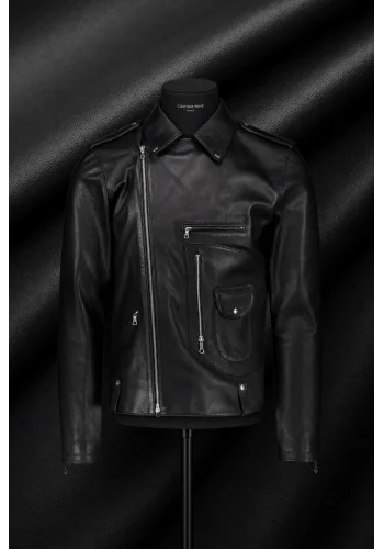 Blouson biker Cuir Noir James — sur mesure — Costume Privé Paris