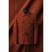 Veste Safari Nubuck orange Clark — sur mesure — Costume Privé Paris