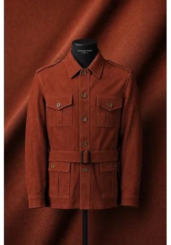 Veste Safari Nubuck orange Clark — sur mesure — Costume Privé Paris