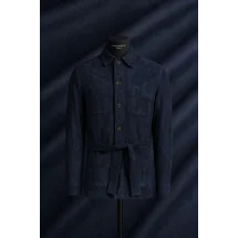 Veste Safari Nubuck bleu Robert — sur mesure — Costume Privé Paris