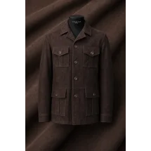 Saharienne Nubuck marron Roger — sur mesure — Costume Privé Paris