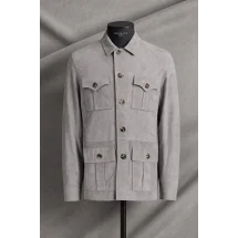 Saharienne Suède gris clair Roger — sur mesure — Costume Privé Paris