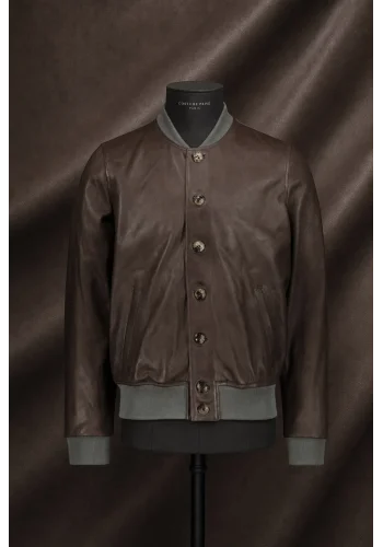 Blouson Cuir marron glacé MA1 Steve — sur mesure — Costume Privé Paris