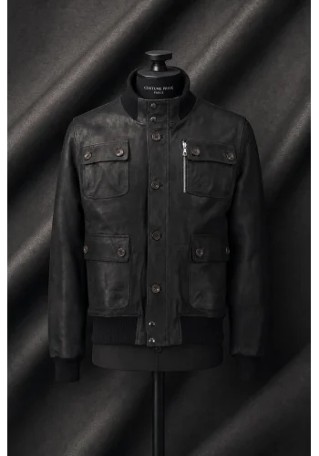 Blouson Cuir noir A1 Marlon — sur mesure — Costume Privé Paris