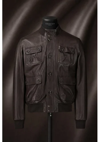 Blouson Cuir marron foncé A1 Marlon — sur mesure — Costume Privé Paris