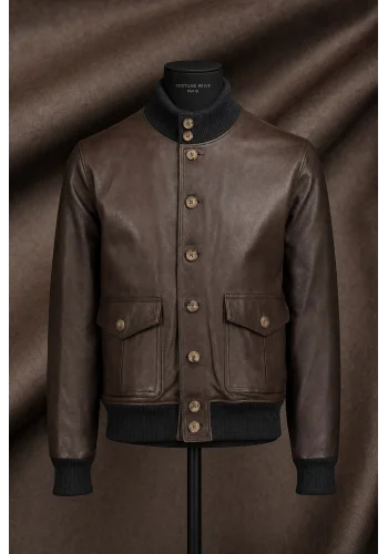 Blouson Cuir marron glacé A1 Cary — sur mesure — Costume Privé Paris