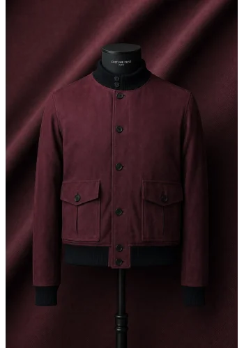 Blouson Nubuck bordeaux A1 Cary — sur mesure — Costume Privé Paris