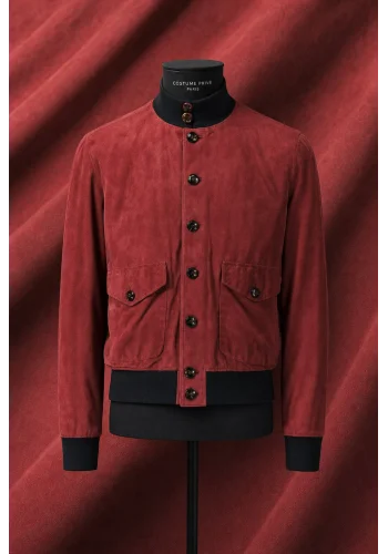 Blouson Suède rouge A1 Cary — sur mesure — Costume Privé Paris
