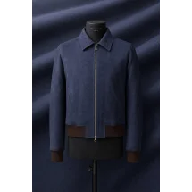 Blouson Nubuck bleu A2 John — sur mesure — Costume Privé Paris
