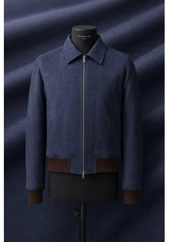 Blouson Nubuck bleu A2 John — sur mesure — Costume Privé Paris