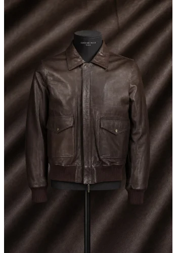 Blouson Cuir marron foncé A2 Gregory — sur mesure — Costume Privé Paris