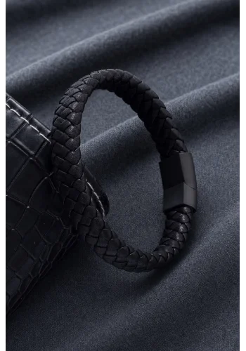 Bracelet tressé Cuir Noir — sur mesure — Costume Privé Paris
