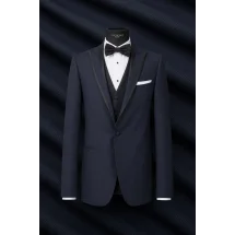Smoking bleu nuit galon soie — sur mesure — Costume Privé Paris