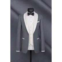 Smoking gris clair col châle — sur mesure — Costume Privé Paris