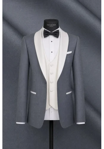 Smoking gris clair col châle — sur mesure — Costume Privé Paris