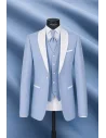 Smoking bleu ciel col châle — sur mesure — Costume Privé Paris
