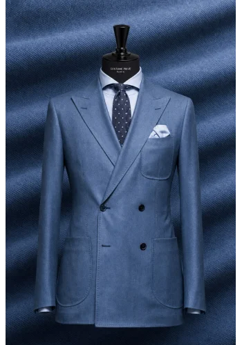 Blazer bleu clair croisé — sur mesure — Costume Privé Paris
