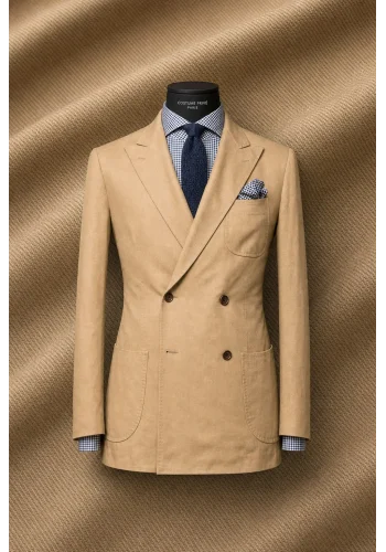 Blazer Beige Sable Croisé — sur mesure — Costume Privé Paris