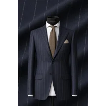 Costume Bleu nuit Flanelle Rayures Craie — sur mesure — Costume Privé Paris