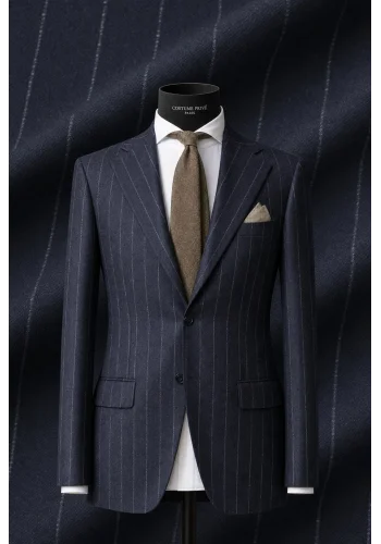 Costume Bleu nuit Flanelle Rayures Craie — sur mesure — Costume Privé Paris
