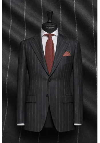 Costume Gris Flanelle Rayures craie — sur mesure — Costume Privé Paris