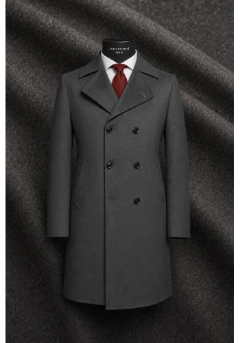 Manteau Caban Gris anthracite Laine & Cachemire — sur mesure — Costume Privé Paris