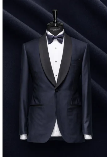 Smoking Bleu nuit col châle — sur mesure — Costume Privé Paris