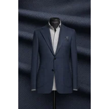 Blazer Bleu nuit natté laine & cachemire — sur mesure — Costume Privé Paris
