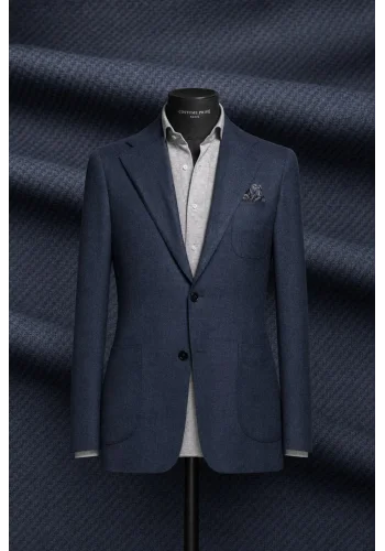 Blazer Bleu nuit natté laine & cachemire — sur mesure — Costume Privé Paris