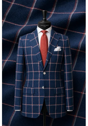 Blazer Bleu Carreaux — sur mesure — Costume Privé Paris