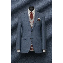 Blazer Bleu Gris Tweed casual — sur mesure — Costume Privé Paris