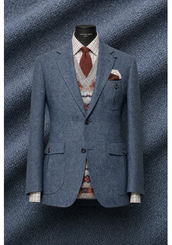 Blazer Bleu Gris Tweed casual — sur mesure — Costume Privé Paris