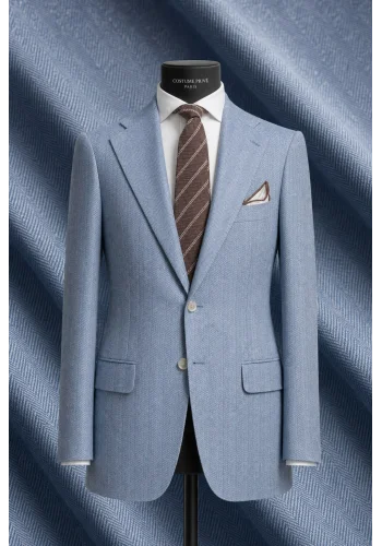 Blazer Bleu Clair Chevrons — sur mesure — Costume Privé Paris