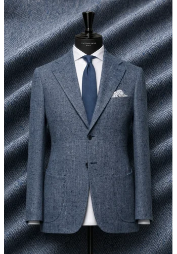 Blazer Bleu Clair Tweed Eté — sur mesure — Costume Privé Paris