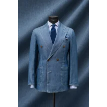 Blazer Croisé bleu denim — sur mesure — Costume Privé Paris