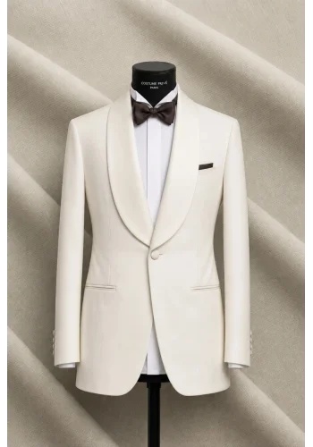Veste de smoking ivoire col châle sur buste Costume Privé Paris
