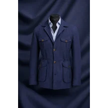 Veste saharienne lin bleu marine sur buste Costume Privé Paris