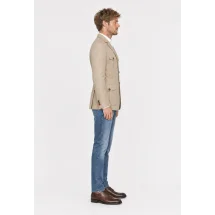Veste saharienne lin beige sable portée de profil